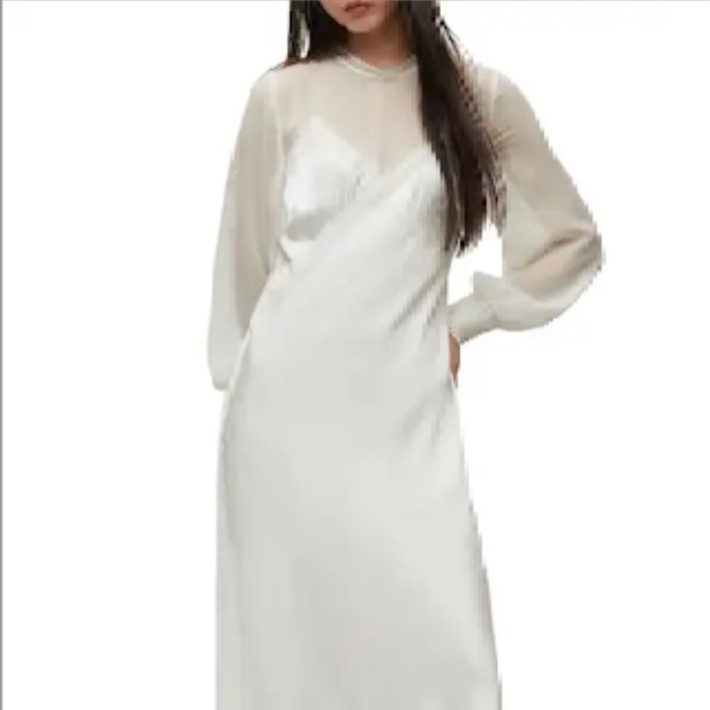 AllSaints Women's Bailey Long Sleeve Mixed Media Dress in White